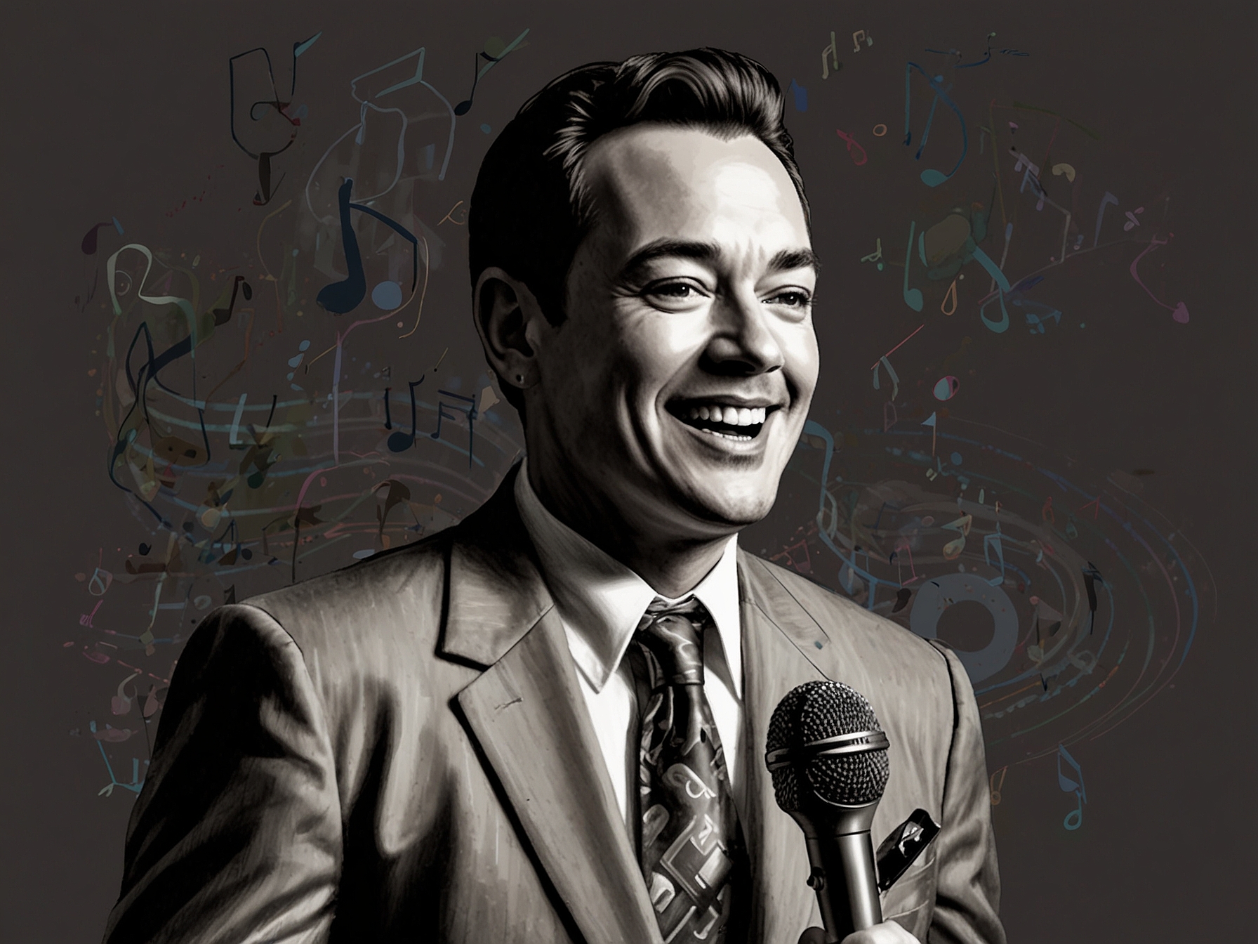 Craig Revel Horwood poses with a microphone and musical notes, symbolizing his upcoming debut solo album and new venture into the music industry.