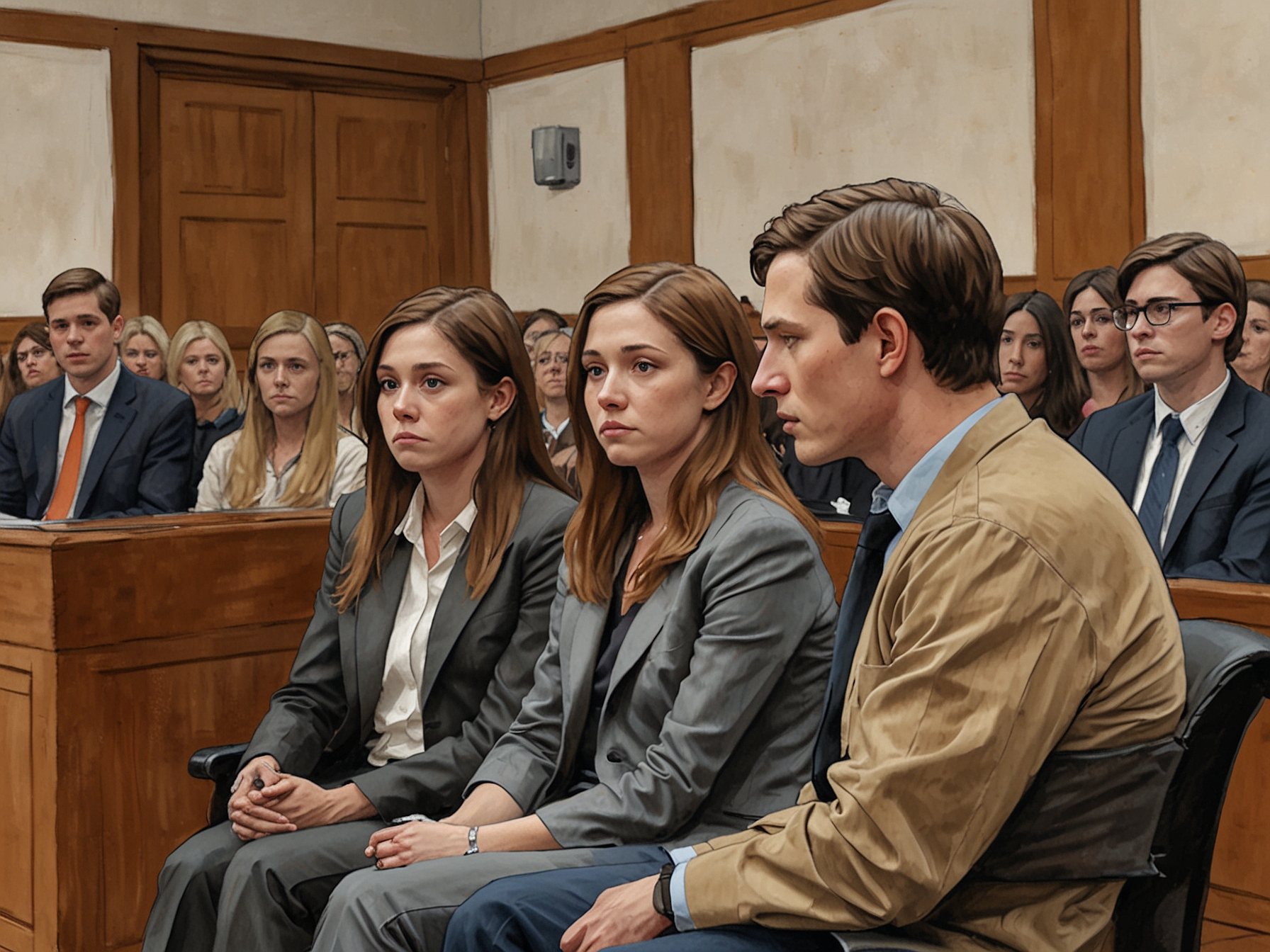 Family and friends of Blaze Bernstein sit in the courtroom, visibly emotional. Their presence underscores the human cost of the trial, emphasizing the pain and loss they continue to endure as the trial moves forward.