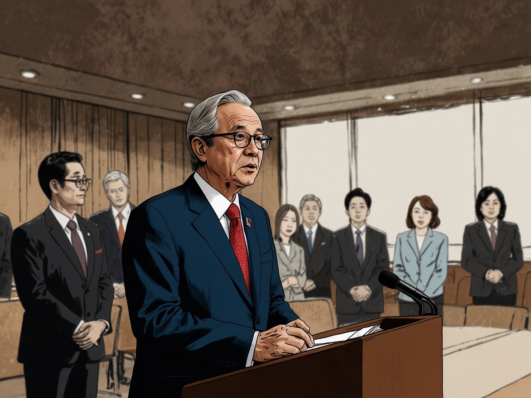 Prime Minister Christopher Luxon speaks at a press conference in Japan, addressing the media on the delayed arrival of the trade delegation due to aircraft complications.
