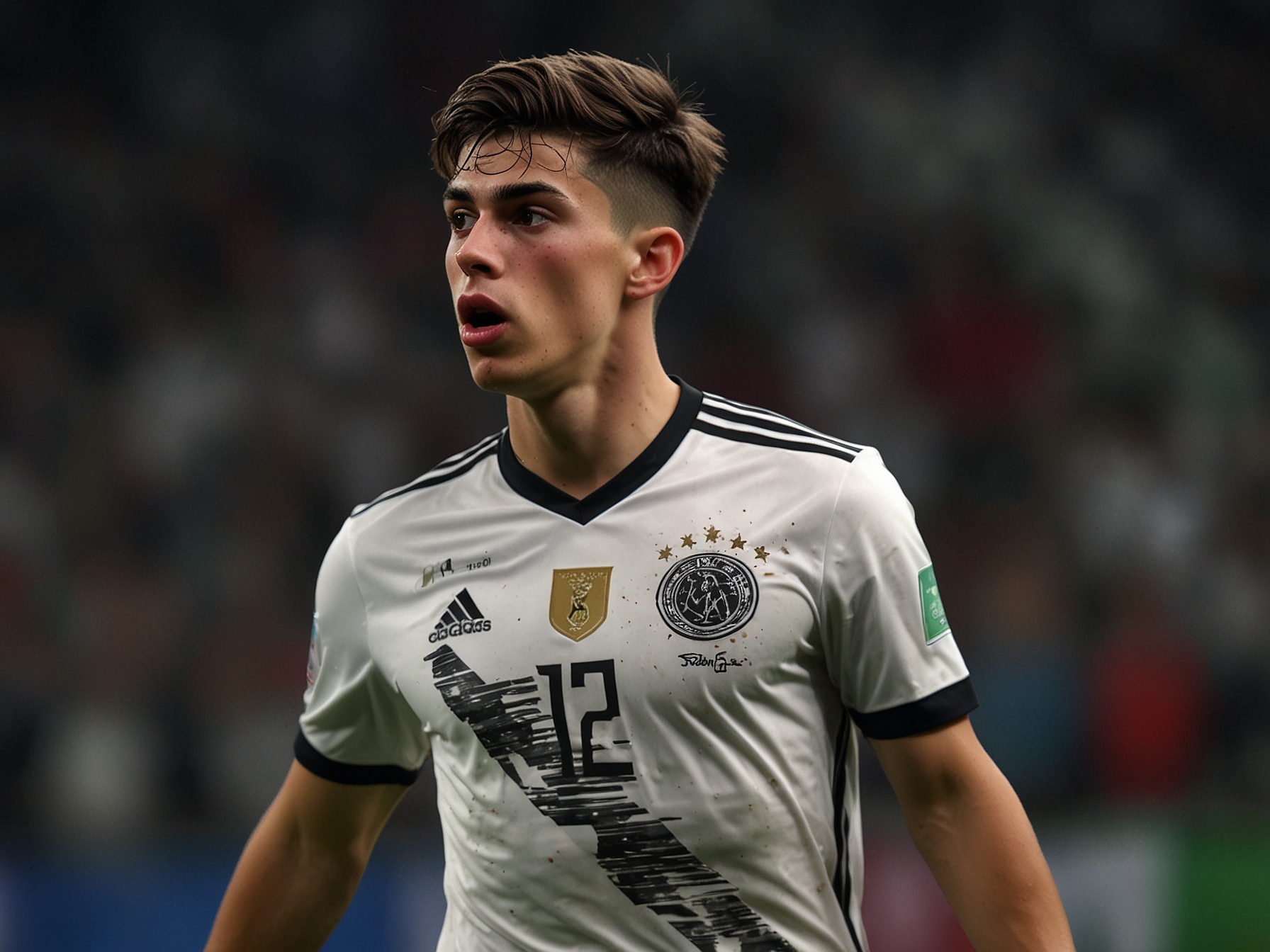 Kai Havertz in action during Germany's high-pressure match against Italy at UEFA Euro 2024, showcasing his remarkable poise and significant contributions both offensively and defensively.