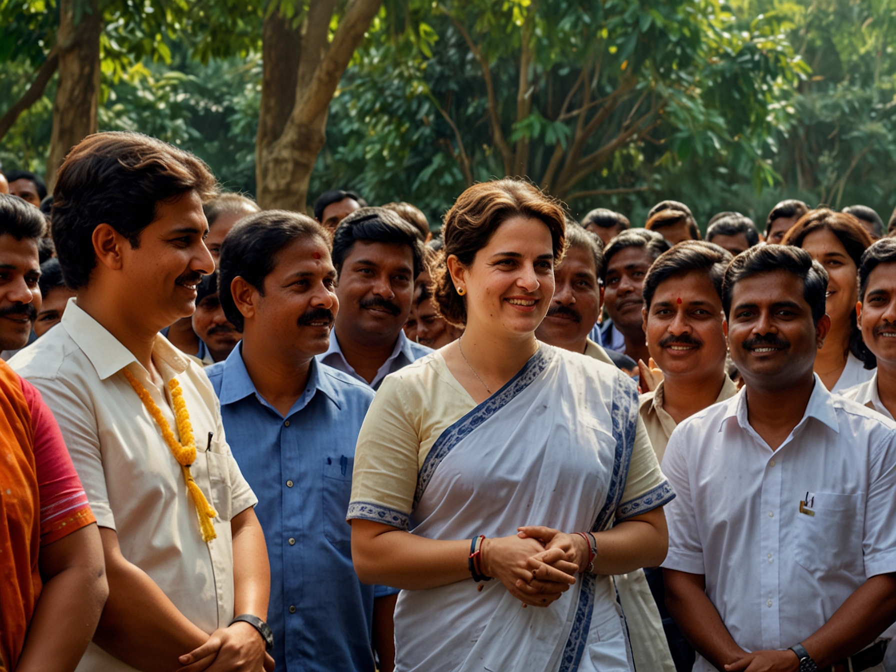 Priyanka Gandhi engaging with voters in Wayanad, marking her debut in parliamentary elections and aiming to rejuvenate the Congress campaign with her charisma.