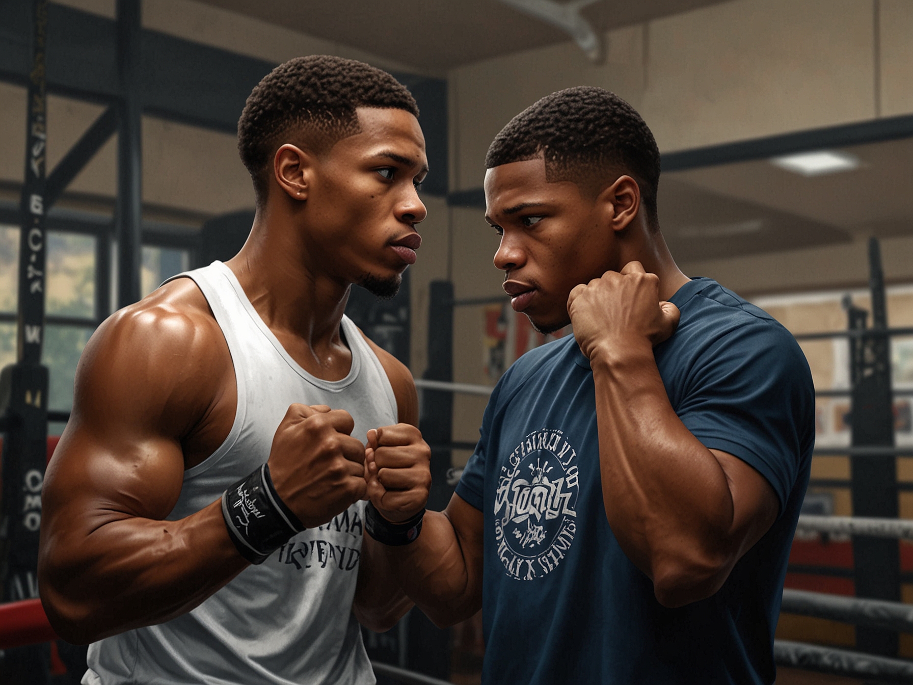 Father and trainer Bill Haney with his son, WBC Junior Welterweight champion Devin Haney, in the gym, showcasing their strong bond and professional synergy during a training session.
